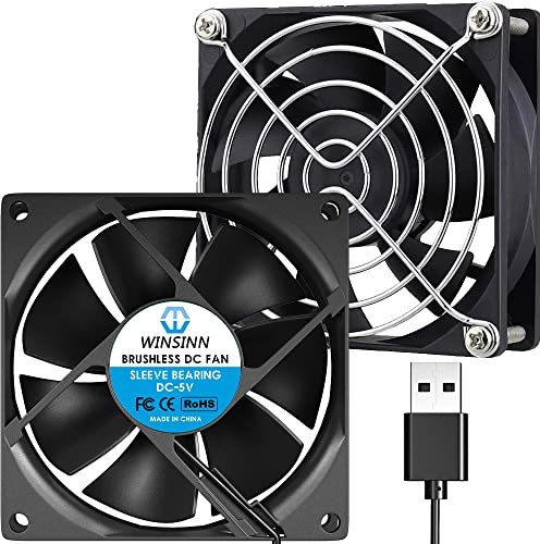 WINSINN Ventilador USB de 80 mm, 5 V, sin escobillas, 8025, 80 x 25 mm, para enfriar, carcasa de computadora, CPU, refrigeradores, radiadores (paquete de 2 unidades)