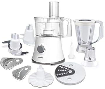 Geepas 500W 10 in 1 Food Processor Blender | Multifunctional Electric Chopper Shredder Grater Slicer & Dough Attachments | 1.2L Capacity 2 Speed & Pulse Control | Pure Copper Motor | 2 Year Warranty