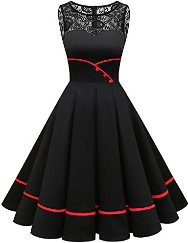 Bbonlinedress Schwarzes Kleid Damen Sommerkleid Festliche Kleider Jugendweihe Kleider Abendkleider elegant Spitzenkleid Rockabilly Kleider Konfirmationskleider Black XS