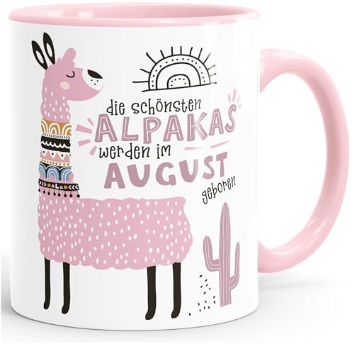 SpecialMe® Kaffee-Tasse Die Schönsten Alpakas werden im Januar-Dezember geboren anpassbares Motiv Geburtsmonat individuelle Geburtstags-Geschenke Lama Inner-rosa Keramik-Tasse