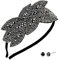 Bandeau 1920s Gatsby Taille S - Feuille Perles Cristal Vintage des Années 1920 Clapet pour Les Femmes 1pcs, avec Boucles d'Oreilles en Argent Sterling 925 1 Paire