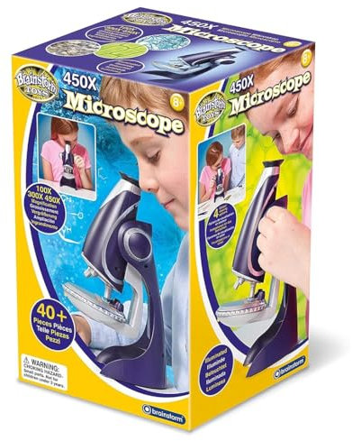 Brainstorm Toys Kids 450X Microscope – 100x, 300x, 450x Magnification with Illuminated Lens, 40+ Piece Educational STEM Kit
