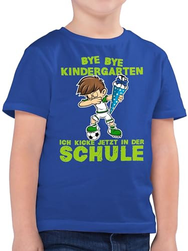 Kinder T-Shirt Jungen - Einschulung - Bye Bye Kindergarten ich kicke jetzt in der Schule Dabbing Junge Fußball Schultüte - 164 (14/15 Jahre) - Royalblau - Abschied Tshirt Shirt Schulkind