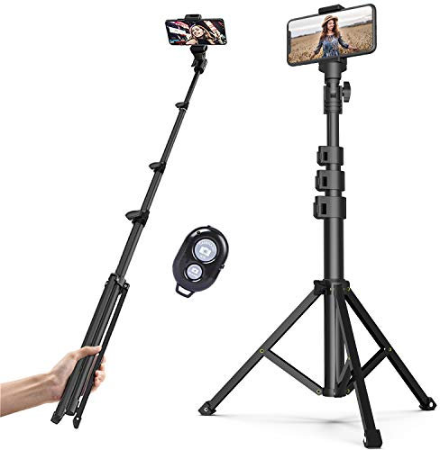 Professional 2 in 1 Selfie Stick Tripod, Extends to 51.6 inch Stable Travel Video Stand with Bluetooth Remote, Compatible with iPhone 11 Pro Max/11 Pro/11/XS Max/X, Samsung Note 10 Plus/S20/S10,Camera