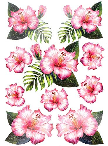 Ideen mit Herz Color Bügeltransfers mit Glitzer, Din A4 | Textilien wie T-Shirts & Taschen mit Bügelmotiven verzieren | schnell & einfach aufbügeln | DIY Textildesign (Hibiskus)