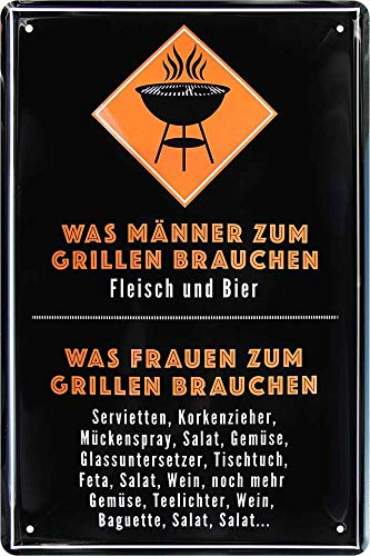Blechschilder Lustige Grill Sprüche Deko Metallschild Schild Garten Terasse Küche Köche Geschenkidee Geschenk Geburtstag Weihnachten 20x30 cm (Fleisch Bier2)