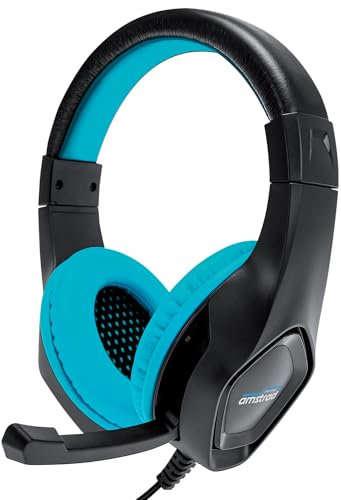 Amstrad Pro Gamer AMS H888 Blue 40mm Power Bass con micrófono Integrado, Ajuste Volumen