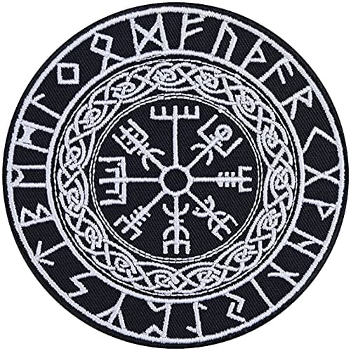 VEGVISIR Aufnäher nordischer Kompass | nordische Runen Wegweiser Aufbügler Wikinger Patch nordisches Symbol Vikings Geschenk Wikinger Applikation zum annähen/aufbügeln | 90x90mm