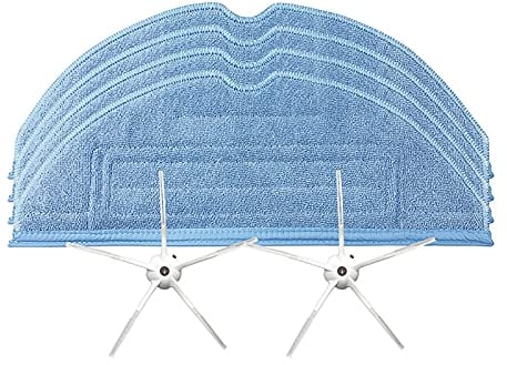 MODJUEGO Replacement Cloth Mop Wipes Rag Side Brush Mop Cleaning Head Pad for Roborock T7S Plus S7 Sweeping Robot Accessories (4 rags + 1 pair of pentagonal side brushes (white))