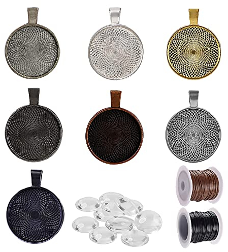 Hoshisea 35 Stück Glas Cabochon Lünette Anhänger Set, Schmuck Tabletts Rohlinge für DIY-Fotos, Halsketten Geschenke (7 Farben)
