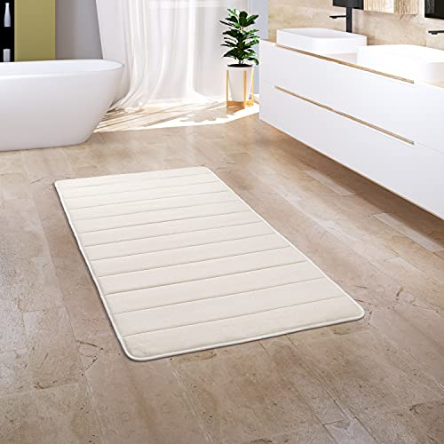 Paco Home Badezimmerteppich Badematte Badteppich Badvorleger Duschvorleger Waschbar Flauschig Memory Foam 3D Effekt, Grösse:65x120 cm, Farbe:Creme