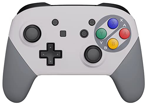 eXtremeRate Griff Hülle Set kompatibel mit Nintendo Switch Pro Controller, DIY-Ersatz Front Case/Back Shell&Handgriff Grips Case Gehäuse Zubehör für Switch Pro Controller-Classic SNES EU