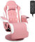 COSTWAY Massage Gaming Chair, Height Adjustable Swivel Racing Video Gaming Recliner with Retractable Footrest, Headrest and Cup Holder, Ergonomic High Back PU Leather Executive Desk Chair (Pink)