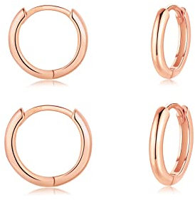 CERSLIMO Ohrringe Rosegold Creolen Silber 925 set 8mm 10mm Rose Vergoldet Schmuck Valentinstag Geburstag Klein Geschenke für Damen Herren Mädchen Frauen Männer Beste Freundin Schwester Freunde