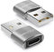 deleyCON Adaptateur USB C (2 Pièces) C Femelle vers A Mâle - pour Câble de Charge Câble de Données - pour iPhone 16 15, iPad, Airpods, Watch, Galaxy S25/S24, PC, Ordinateur Portable - Argent