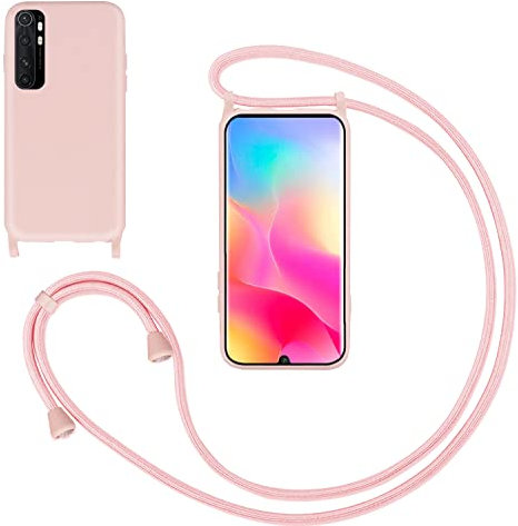 Cover con Collana per Xiaomi Mi Note 10 lite,Custodia Silicone Liquido con cordini,Custodie con Regolabile Collana Antiurto AntiGraffio Case con Laccio Tracolla per Xiaomi Mi Note 10 lite,Pink