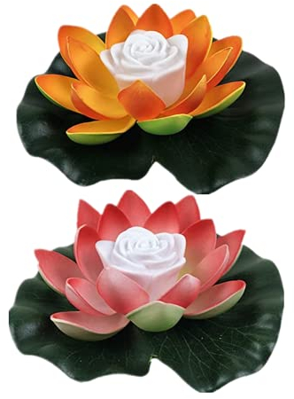Yeehliny Schwimmende Lotuslichter, LED Wasserdichte Solar Seerosen Schwimmende solarleuchten Lotusblumen-Nachtlampe Lotusblüte Lotusblatt Teichlicht für Pool Teich Garten Deko (18CM-2PC-04#)
