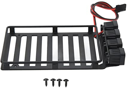 Alomejor RC Dachträger Gepäckträger RC Auto Dachträger Teil mit LED Licht für Axial SCX24 1/24 RC Crawler(Quadratische Lampe)