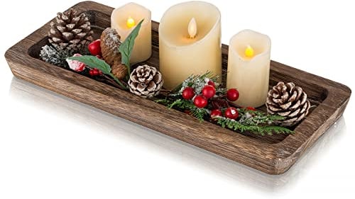 Romadedi Plateau décoratif rectangulaire en bois : plateau de décoration de table en bois rustique pour centre de table, salon, salle à manger, ferme, décoration de bougie, 40 cm