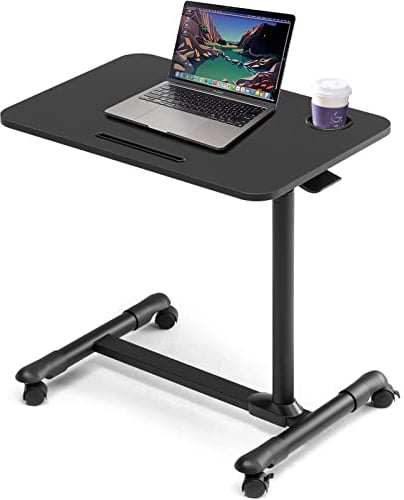 ETHU Höhenverstellbarer Beistelltisch mit 4 Rollen, Mobiler Stehpult & Laptoptisch, Überbett-Tisch für Pflegebett & Krankenhaus, Schreibtisch für Büro & Homeoffice (Schwarz)