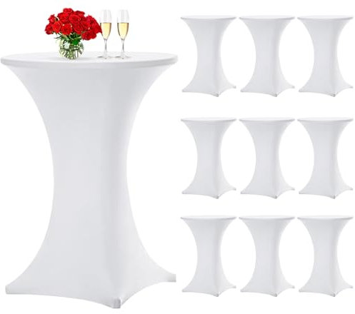 10 Stück Weiß Stehtisch Hussen Stehtische, Stehtischhusse für Ø 80-85 cm Stehtische und Bistrotische, Stretch-Tischdecke mit Fußtaschen für Hochzeit Geburtstagsfeier Bankett(80 cm, weiß)