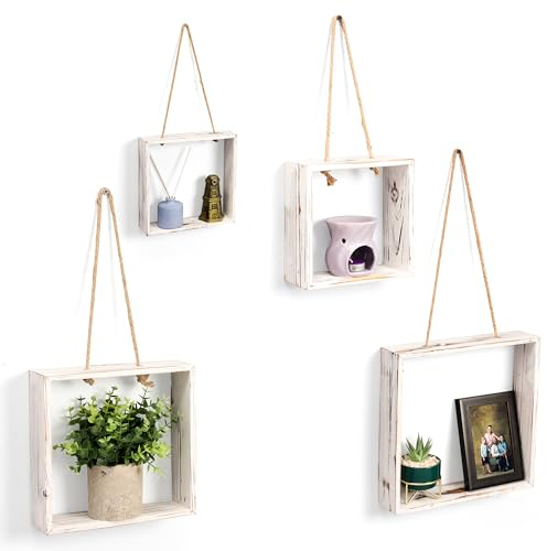 Belle Vous Pack de 4 Estanterias Cuadradas de Madera - 4 Tamaños Estantes Flotantes - Cubos Estanterias Pared para Sala de Estar, Dormitorio, Cocina, Baño y Decorar en Casa