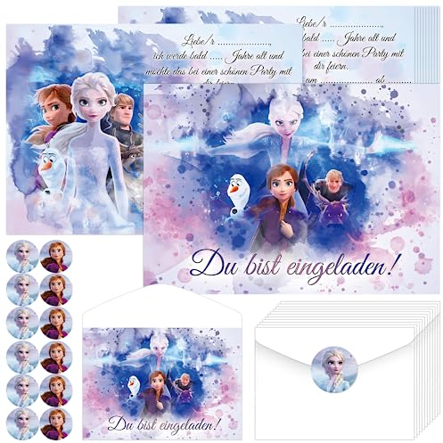Zoriwn 12 x Einladungskarten Kindergeburtstag Mädchen für Frozen Einladungskarten Geburtstag Deutsche Mit EiskOnigin Cartoon-Bilder Elsa Partyeinladungen für Kindergeburtstage