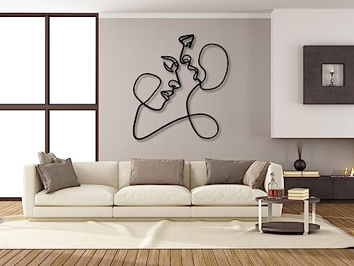 VAILLA Gesichter Line Art Wanddeko, Wandbild aus Holz, Wand deko in Schwarz, Home Wall Art Minimalistische Dekoration, Wandaufkleber 3D, Moderne Deko, Bilder für Schlafzimmer, Wohnzimmer (Line Art 3)