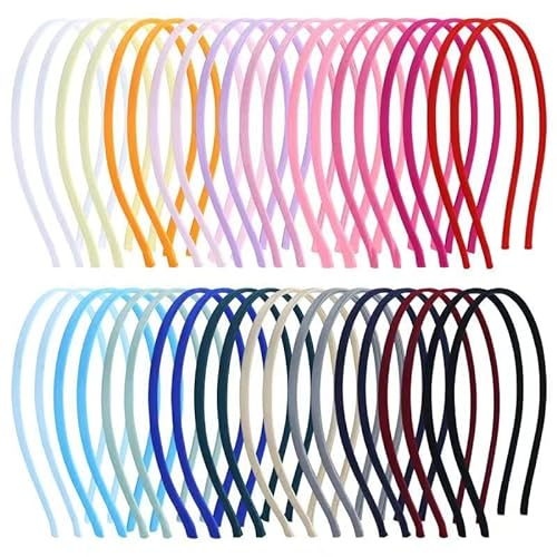 Cinaci Lot de 40 bandeaux fins en métal recouvert de taches, 20 couleurs, 6 mm, pour femmes, filles, adolescents, enfants, tout-petits