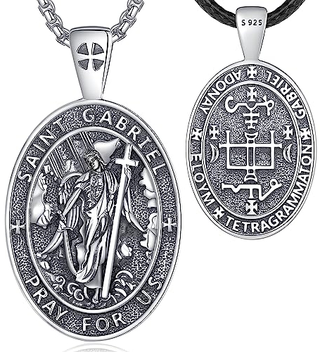 EUDORA Harmony Ball Erzengel Gabriel Kette Medaille für Damen Herren Sterling Silber 925,Heiliger ST. Gabriel Halskette Anhänger Christlicher Islam Schmuck Geschenke für Frauen Herren,61CM+ 51CM