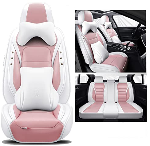 Congxy Autositzbezüge Komplett Set Universal in Premium Design | Schonbezüge für die Vordersitze & Rückbank | Auto Sitzbezüge Airbag Geeignet | Wasserdicht Sitzbezug, Rosa Luxus