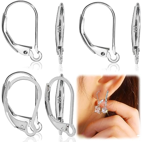 6 Stück 925 Sterling Silber Ohrringe, Französische Ohrringhaken mit Offener Schlaufe, Silber Hebel Ohrhaken 15.6 x 9.5 mm für DIY, DIY Schmuckherstellung