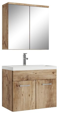 Badplaats B.V. Meuble de Salle de Bain de Montreal 01 60cm avec Miroir Armoire Chêne châtaignier - Armoire de Rangement Meuble lavabo evier Meubles