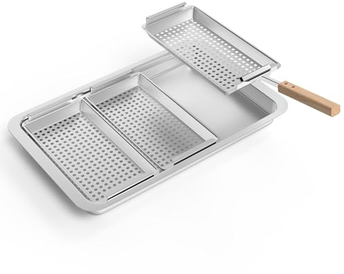 3 In 1 Grill Baskets Set, Outdoor Grilling Baskets Perfect for Traeger Pellets, Pit Boss, Weber Kettle, Kamado Joe Charcoal Grills, Perfect for Grilling Fish Veggies & Meats