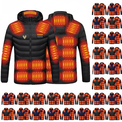 Battnot Heizjacke Beheizte Jacke Herren Damen Beheizbare Jacke Wärmende Beheizbare Weste Winter Warm Daunenjacke mit 3 Temperaturstufen 19 Heizzonen Heizmantel Funktionsjacke Outdoorjacke mit Kapuze
