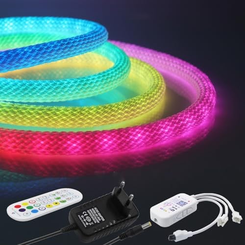 HEGEHE 5V WiFi RGB Neon LED Streifen, 360° illumination WS2812B Adressierbare Wasserdicht Diffusion Silikon Neon Flex LED Schlauch, Smart Phone Gesteuert, Kompatibel mit Alexa Google Assistant (1M)