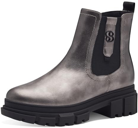 s.Oliver Damen Chelsea Boots mit Reißverschluss Vegan, Silber (Pewter), 37 EU