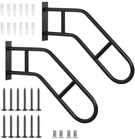 SMONTER 2 Stück Wandhalterung Handlauf Treppe, U-förmiger Handgeländer für 1 bis 3 Stufen, Mattschwarzes Treppengeländer für Garten, Garage, Toilette, Veranda, Innen und Außen