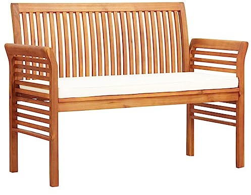 ARKEM 2-Sitzer Gartenbank mit Kissen 120 cm Massivholz Akazie Parkbank Holzbank Garten Wetterfest