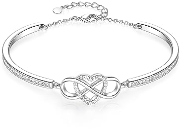 Angelady Infinity-Armband für Damen, 18 Karat Weißgold vergoldetes verstellbares Armband, Damen-Herzform-Statement-Armband mit Zirkonia-Schmuck, Geschenk für/Freundin/Frau