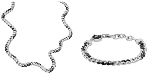 Diesel Herren-Halskette und -Armband Steel, Silber, Edelstahl, Set