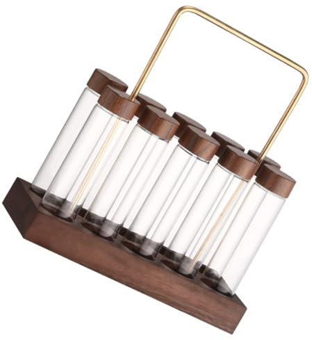 TOPBATHY Kaffebohnenbox Aus Glas Mit Deckel Und Holzständer Von Aufbewahrungsfläschchen Für Kaffeebohnen Tee Süßigkeiten Und Gewürze Bruchfeste Glasröhrchen Mit Guter Versiegelung Für