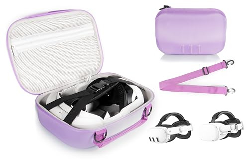 CaseSack Case compatible with Meta Quest 3 and Meta Quest 2, Organizing travel case for VR Headset, controller and accessories, with shoulder strap for easy carrying and play (Purple)
