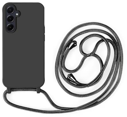 Handykette Kompatibel mit Samsung Galaxy A55 | Necklace Hülle mit Band, Handyhülle zum Umhängen | Case mit Handykordel, Stoßfeste Schutzhülle zum Umhängen Kordel | Schwarz