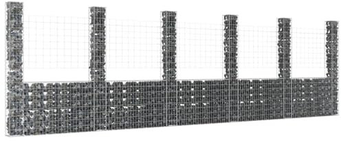 Sufrk U-shape Gabion Basket with 6 Posts Iron 620x20x200 cm,Gabion Wall Mesh Wire Stone Basket Galvanised Iron Stone Basket Outdoor Spiral Planter Retaining Wall