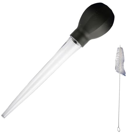 GroveEss Turkey Baster with Cleaning Brush,Heat-Resistant Silicone Bulb Baster Baster,Food Grade Oil Dropper Syringe Baster for Cooking Roasting Basting Turkey Chicken Brisket Beef Meat