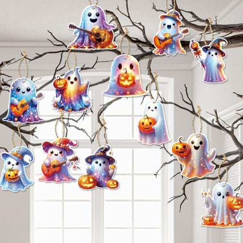 Tokusyou Halloween Deko zum Aufhängen Hängedekoration 12 Stück Niedliches Gespenst Kürbis Hängende Banner Halloween Party Innen Outdoor Hängedeko für Home Garten Kinderzimmer Bars, Klein Set