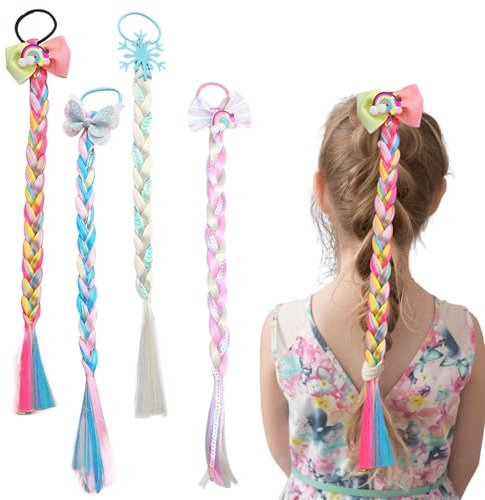 Aweisile Bunte Haarsträhnen 4 Stück Prinzessin Perücke Zopf Rapunzel Perücke Prinzessin Zopf Kunsthaar Haarsträhnen Haarextension für Party Ankleiden