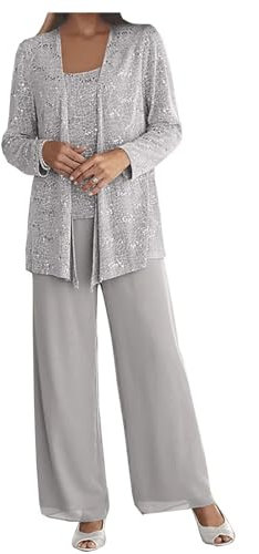 JIAJUPA Costume de mariage pour femme, grande taille, pour mère de la mariée/marié avec veste, violet, Argenté., 42