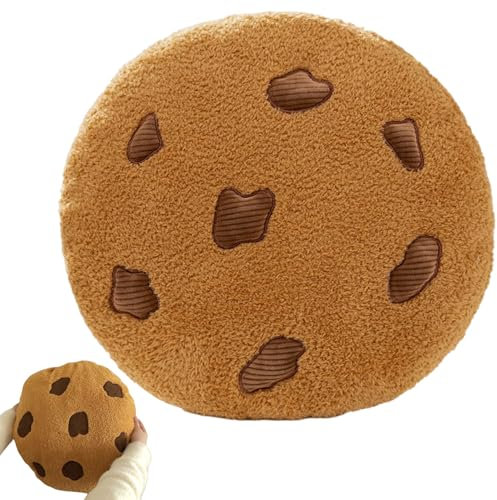 KYEQATY Cookie Kissen Neuheit Kissen 11 Zoll lustiger Schokoladen -Keks Plüsch weiche Komfort -Kissen Runde Kissen für Bodencouchsofa Schlafzimmer Dekoration